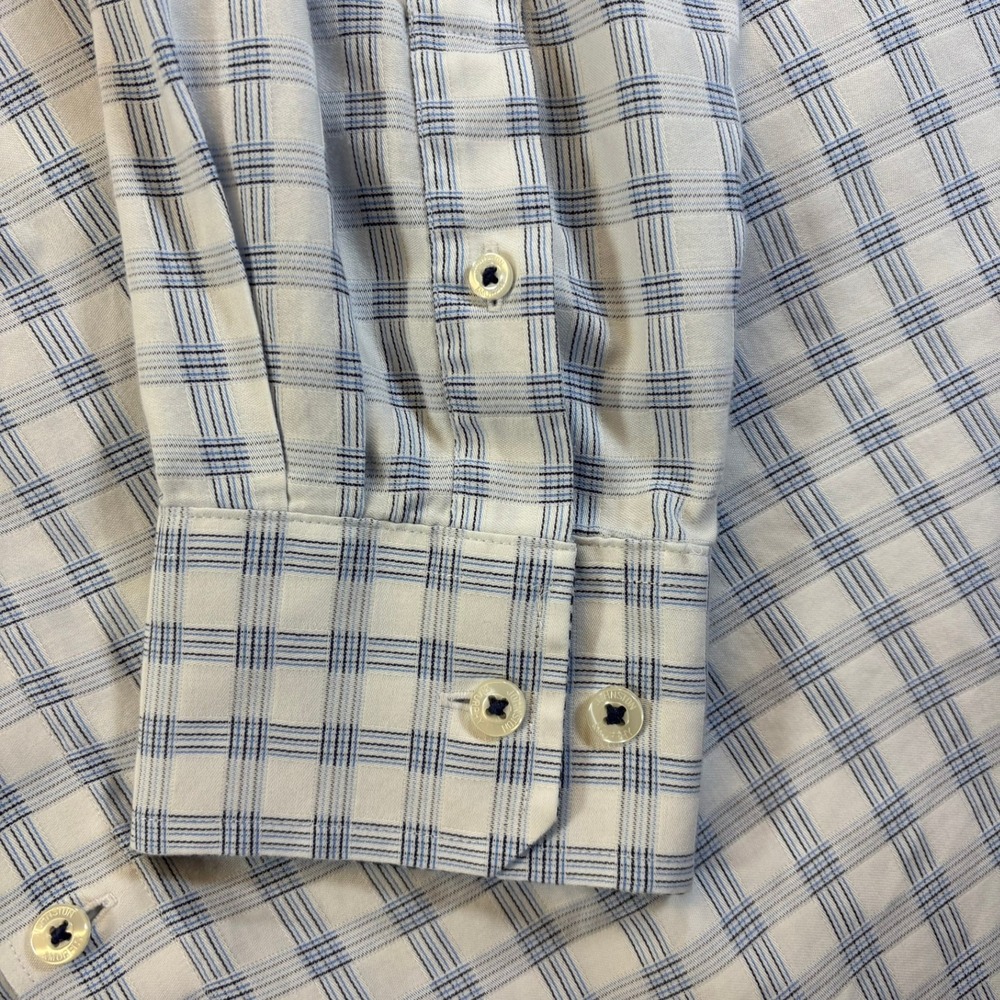 Johnston & Murphy Button Down Shirt Mens XL Blue Plaid Tailored Fit Long Sleeve - Picture 7 of 11